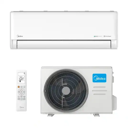 Gaisa siltumsūknis Midea Solstice EZ balts ar AI algoritmu 7,0/7,3 kW, efektīva apkure un dzesēšana.
